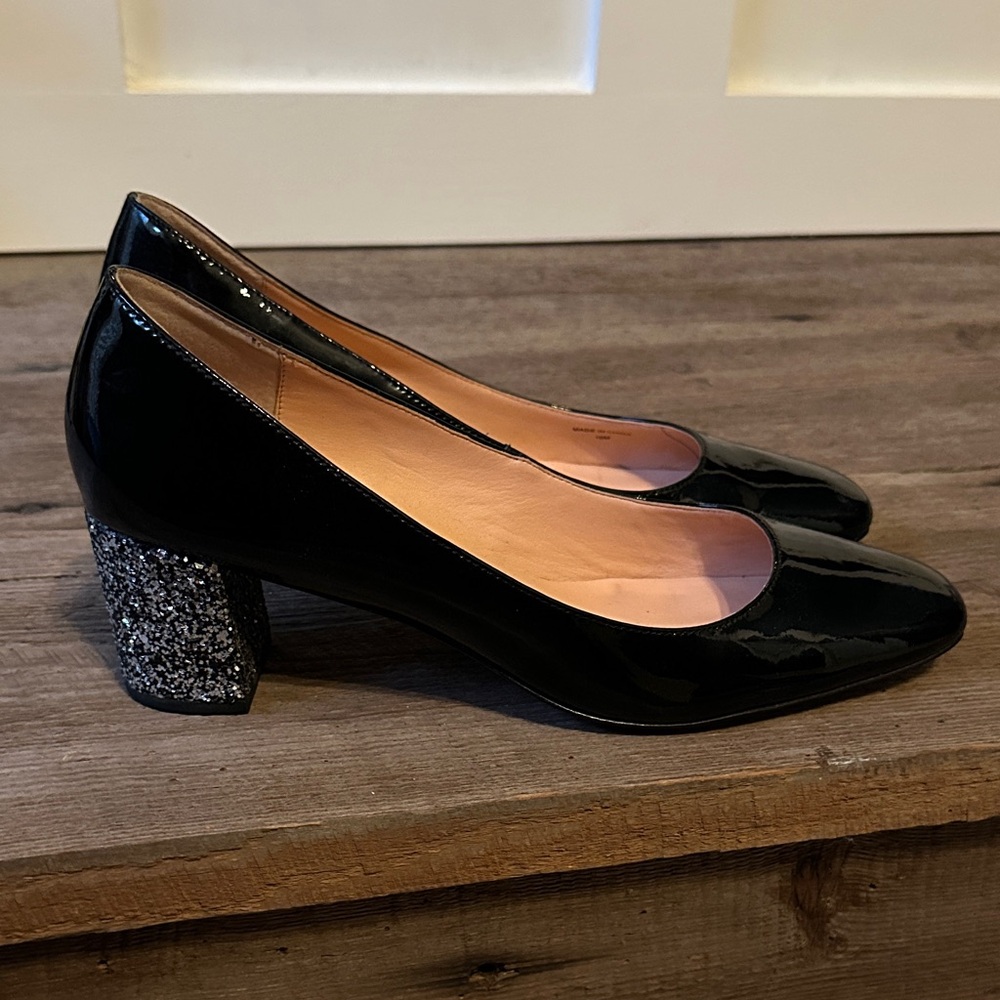 Kate Spade Black Patent Heels with Glitter Block